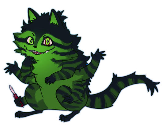 Fullbody with flat colors, feral animal, six arms, about $50